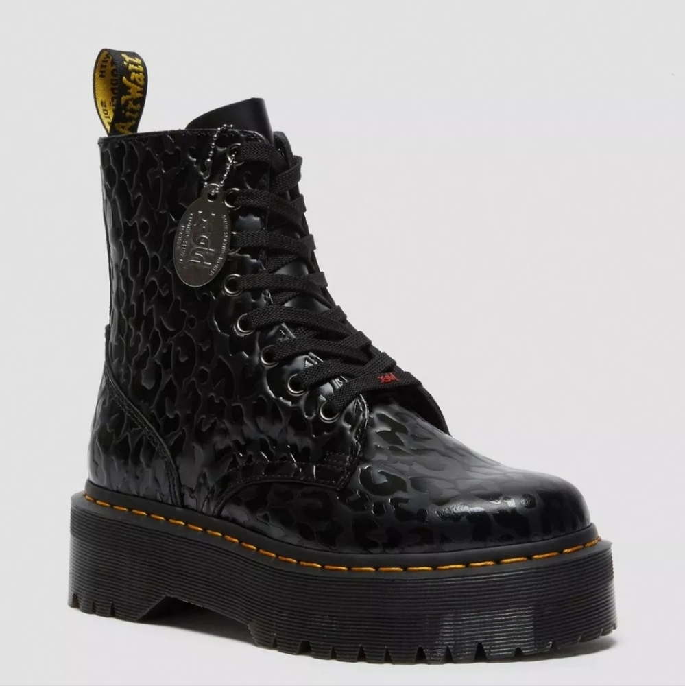 Dr. Martens X-girl Collab Jadon Black Leather Leopard Platform Embossed 8 Rare - Picture 9 of 15